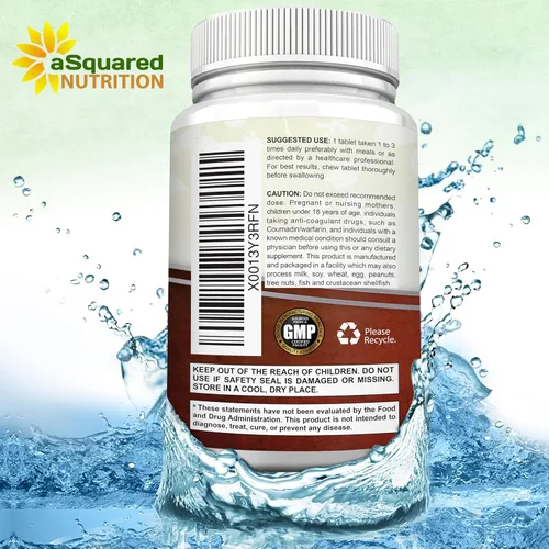 Miniatura 8 de aSquared Nutrition Vitamina D3 con suplemento K2-180 tabletas masticables, colecalciferol D-3 de fuerza máxima y K-2 MK7 para apoyar huesos