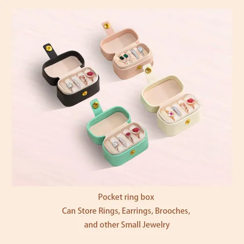 Miniatura 5 de VOMNA Estuche de joyería de viaje, pequeña caja de anillo de joyería, soporte para anillos, mini estuche de joyería de viaje portátil para anillos