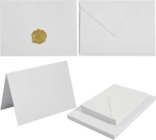 Miniatura 12 de Paquete de 50 sobres A6 color crema con tarjetas de cartulina gruesa plegada de 4 x 6 pulgadas y calcomanías doradas para tarjetas de felicitación