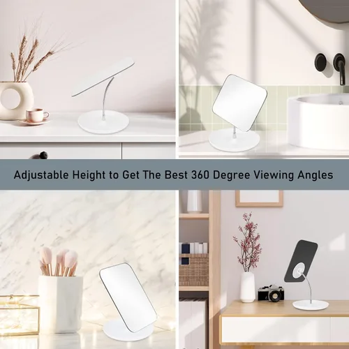 Miniatura 6 de LFOYOU Espejo de tocador de mesa con soporte, espejo de maquillaje para escritorio, cuello de cisne flexible ajustable, rotación de 360°, plegable