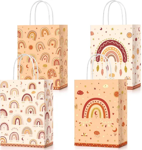 Tallew 24 bolsas de regalo de fiesta de arcoíris bohemio con asas, bolsas de regalo retro Groovy para dos decoraciones de cumpleaños geniales, bolsa