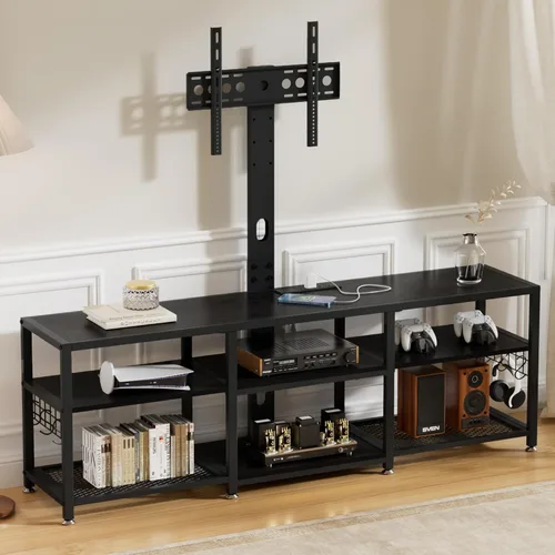Miniatura 6 de VECELO Soporte de TV con montaje y tomas de corriente, centro de entretenimiento para televisores de 60/65/70/75/80 pulgadas, consola multimedia