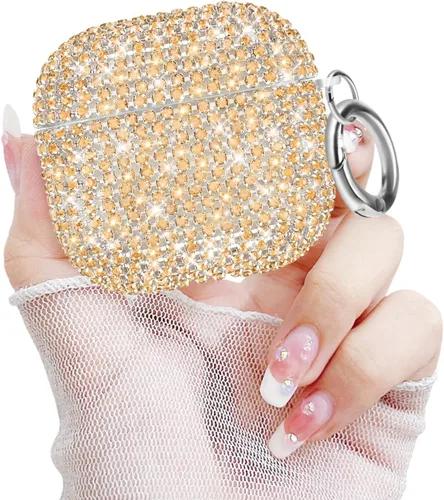 Miniatura 10 de Newseego Funda para AirPods de 1 y 2 generación, funda de lujo con diamantes de imitación brillantes con llavero para mujeres y niñas, anti-pérdida