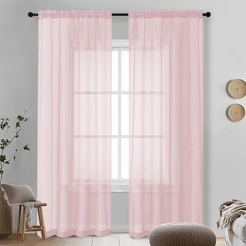 Miniatura 117 de OVZME - Cortinas traslúcidas blancas de 45 pulgadas de largo, 2 paneles, cortinas de gasa con bolsillo para barra para ventanas pequeñas, cada una