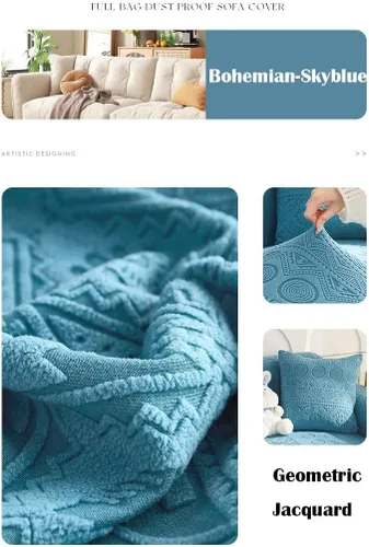 Miniatura 6 de vctops Funda elástica de jacquard geométrico bohemio para silla, súper suave, 1 pieza, de forro polar, protector de muebles antideslizante