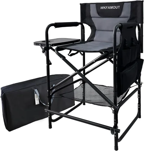 Silla plegable alta de directores con mesa auxiliar de 26.77 pulgadas de altura del asiento, silla de campamento plegable, taburete de bar para