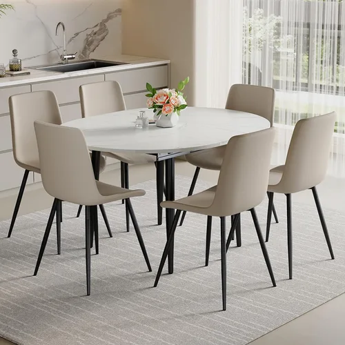 Miniatura 15 de Juego de mesa de comedor extensible de 42 a 54 pulgadas para 4, juego de mesa de comedor ovalada redonda para 4, mesa de cocina blanca con sillas 2º