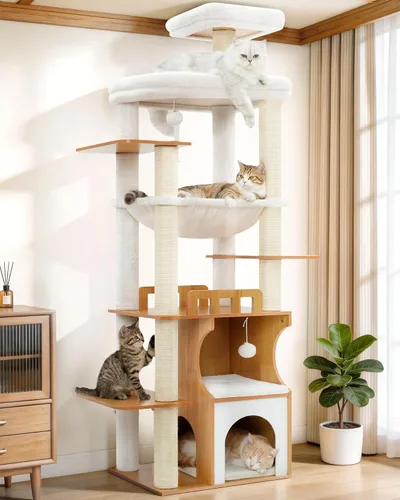 Miniatura 10 de Gitelsnour Árbol para gatos, torre de madera para gatos de 70.9 pulgadas para gatos grandes y adultos, muebles modernos para gatos con condominio