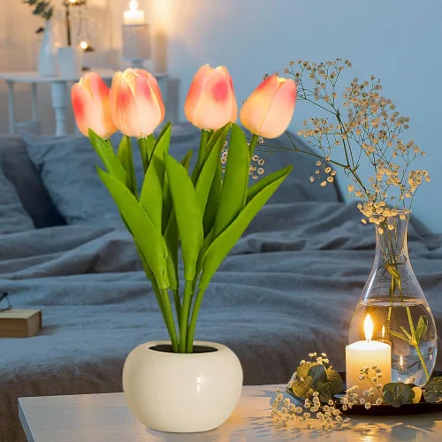 Miniatura 3 de Lámpara de mesa de tulipán, lámpara de mesa de tulipán, flor de tulipán, funciona con pilas, simulación de flores en maceta, decoración