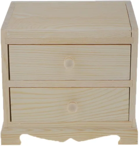 Miniatura 6 de dovewill Natural Unfinished Caja de joyas de madera pequeños 2cajones Pecho Caso vidrio Espejo