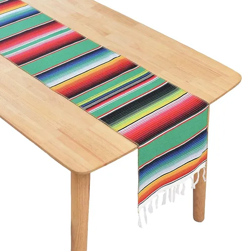 Miniatura 9 de BOXAN Camino de mesa de serape mexicano para decoración de boda, picnic al aire libre, mesa de comedor, manta de algodón con flecos, caminos de mesa