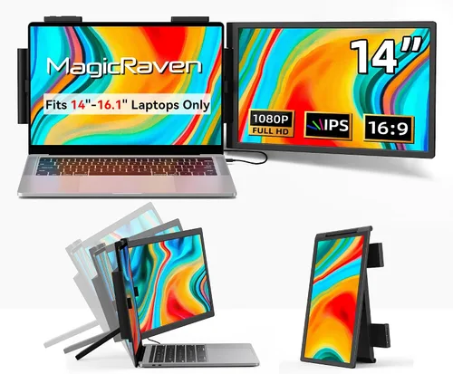 MAGICRAVEN Extensor de pantalla para laptop, monitor portátil IPS de 14 pulgadas, 1080P, monitor de viaje para portátiles de 14 a 16.5 pulgadas con