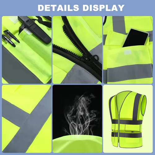 Miniatura 3 de XPCARE Chalecos de seguridad reflectantes para mujeres y hombres, chaleco de seguridad de alta visibilidad con bolsillos y cremallera frontal