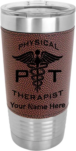 Miniatura 13 de LaserGram Taza aislada al vacío de 20 onzas, fisioterapeuta PT, grabado personalizado incluido (piel sintética, estilo béisbol)
