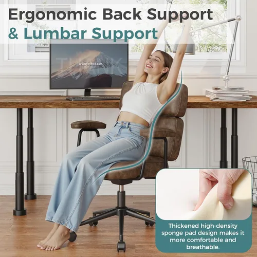 Miniatura 4 de OLIXIS Silla ergonómica de escritorio para oficina en casa, silla de computadora de piel sintética con soporte lumbar, altura ajustable, giratoria
