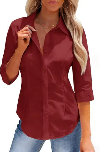 Miniatura 7 de siliteelon Button Down Shirts for Women: Slim Fit Stain Shield 3/4 Sleeve Dress Shirt Formal Work Button Up Blouses