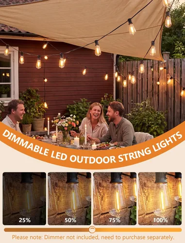 Miniatura 6 de Tira de luces LED ST40 de 20 pies para exteriores con 22 bombillas Edison vintage inastillables, tira de luces para patio, impermeable, para patio