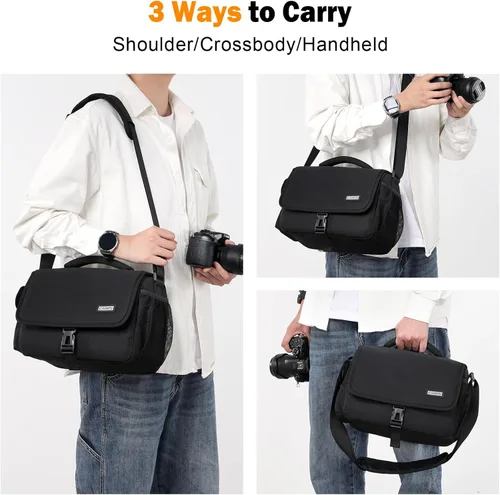 Miniatura 4 de CADeN Bolsa para Cámara Funda Bandolera Cruzada Compatible con Nikon, Canon, Sony, Cámaras DSLR SLR sin Espejo y Lentes (1.0 Negro, Grande)