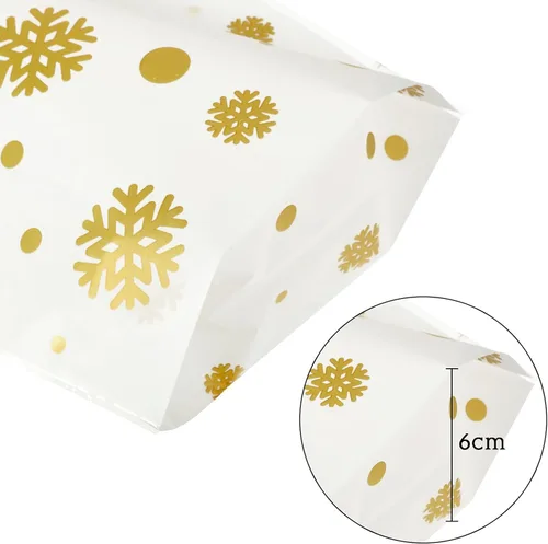 Miniatura 3 de Outus 100 piezas de bolsas de regalo de Navidad con copos de nieve y Santa Claus, bolsas planas de celofán de plástico para pastelería, galletas
