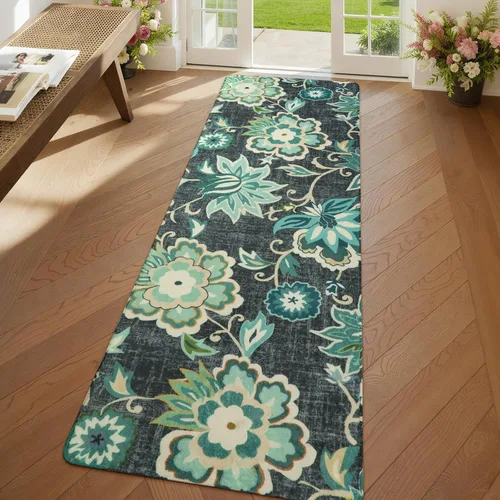 Miniatura 61 de Lahome - Tapete floral con estampado de cachemira, lavable, antideslizante, pequeño, anti-manchas, suave, para baño, entrada, dormitorio, Negro