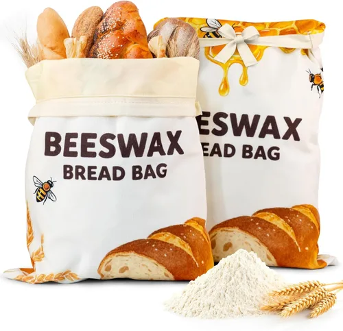Miniatura 8 de OHIYO Bolsas de pan reutilizables de cera de abeja para congelador y refrigerador, 17 x 13 pulgadas, bolsas de almacenamiento de algodón con forro