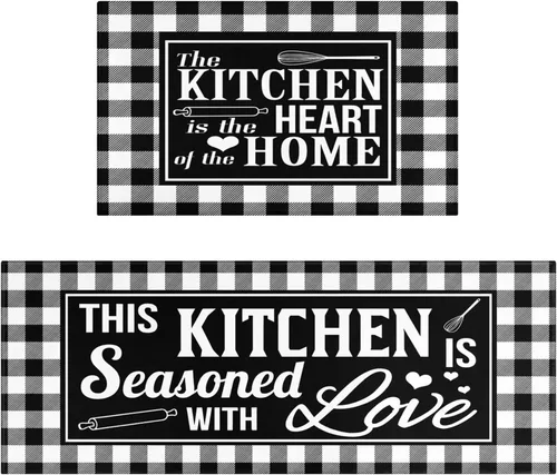 Miniatura 14 de Juego de 2 tapetes de cocina estilo bohemio para cocina, diseño azteca occidental, color negro, antideslizantes, lavables, para el suelo, 2 piezas