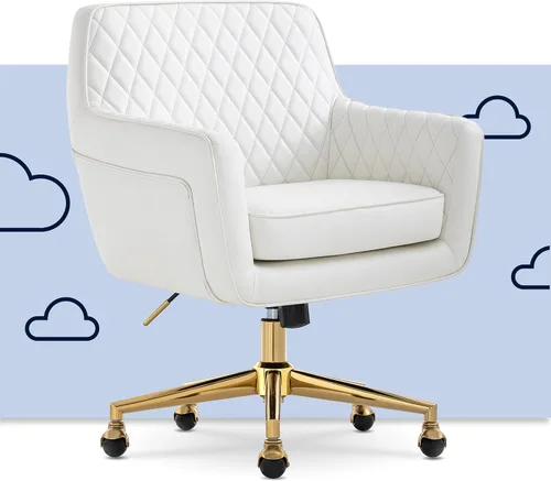 Miniatura 22 de Serta Ashleigh - Silla de oficina moderna, diseño acanalado acolchado, cojín de asiento de bobina de bolsillo, elegante sillón decorativo de Tela