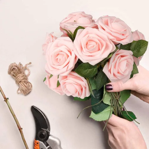 Miniatura 2 de Mocoosy 50 rosas artificiales, rosas artificiales de espuma con tallo para ramos de novia, centros de mesa, flores artificiales, manualidades, Rosa