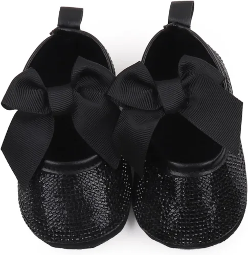 Miniatura 4 de Zapatos planos Mary Jane para bebés y niñas, con lazo brillante y diamantes de princesa, zapatos antideslizantes para cuna