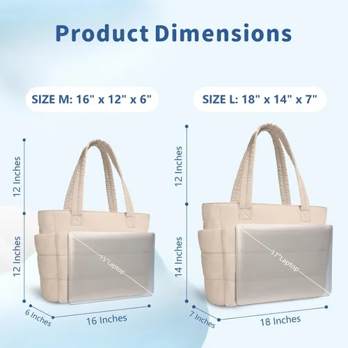 Miniatura 5 de TOPDesign Bolsa Tote Acolchada para Mujer, Bolso de Mano Ligero Inflado con Compartimentos, Bolsa de Hombro Acolchada para Trabajo, Viajes, Gimnasio