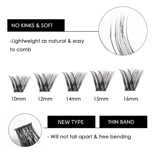 Miniatura 3 de Extensiones de pestañas en racimo 72, pestañas postizas, extensiones de pestañas reutilizables, para colocar uno mismo, aspecto natural, mezcla