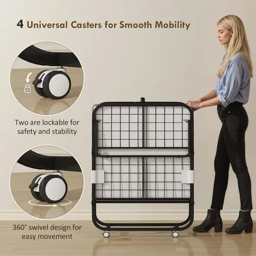 Miniatura 7 de HOMCOM Cama plegable con colchón para adultos, tamaño individual largo, cama plegable portátil con colchón de espuma de 4 pulgadas y marco de acero