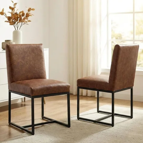 Miniatura 35 de VESCASA Sillas de comedor tapizadas de piel sintética con marco de metal negro, silla de cocina acolchada moderna de mediados de siglo