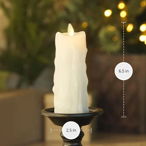 Miniatura 7 de Luminara Vela LED sin Llama con Goteo de Cera Pesada, Blanca 2.5" x 6.5", Función de Temporizador, Pilar de Cera Real, Funciona con Baterías, Sin
