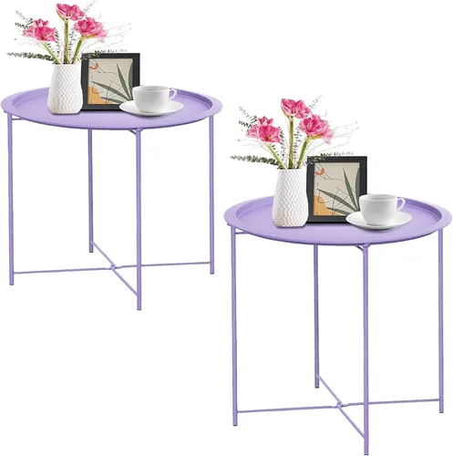 Miniatura 12 de Garden 4 you Juego de 2 mesas auxiliares, mesa auxiliar para exteriores, mesa pequeña para patio, mesa auxiliar de metal, mesa auxiliar redonda Verde
