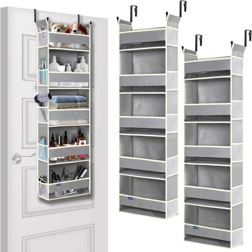Miniatura 14 de Organizador sobre la puerta, 6 estantes y 12 bolsillos laterales, almacenamiento sobre la puerta para baño, dormitorio, guardería, organizadores