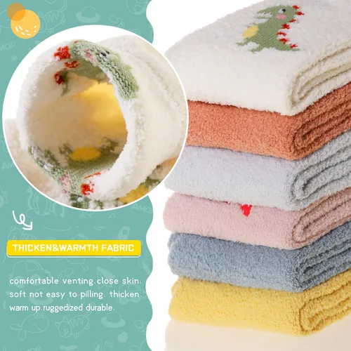 Miniatura 4 de Calcetines suaves y peludos para bebés, para niños, niñas, antideslizantes, acogedores, esponjosos, cálidos, para invierno, 5 pares