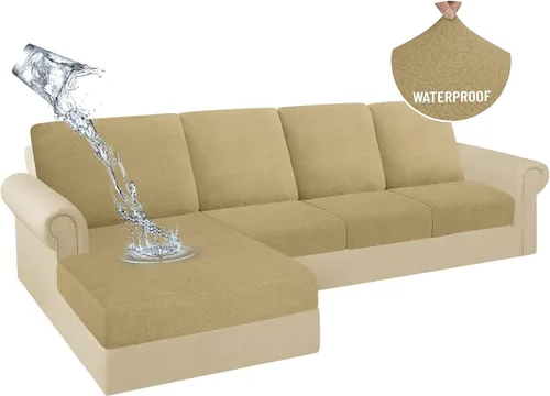 Miniatura 24 de HDCAXKJ Fundas de Cojines para Sofá Seccional 100% Impermeables, 3 Piezas, Forma de L, Funda Seccional Elástica para Chaise, Juego de Fundas