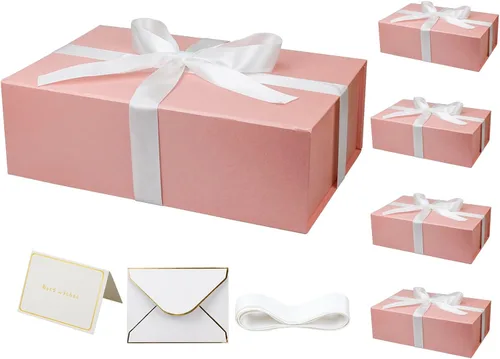 Miniatura 12 de YINUOYOUJIA Cajas de regalo rosadas con tapa, 14"x9"x4.5" Caja de regalo magnética con cinta, tarjetas y sobres para regalos, ideal para bodas