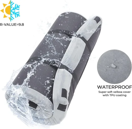 Miniatura 8 de Kingfun Colchón de espuma viscoelástica CertiPUR-US de 3 pulgadas, impermeable, enrollable, tapete grueso para dormir para tienda de campaña con Gris