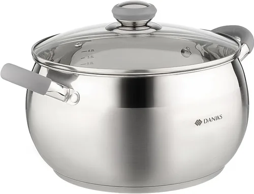 Miniatura 11 de Daniks - Olla moderna de acero inoxidable con tapa de vidrio, inducción, 2 cuartos, olla apta para lavavajillas, asas a prueba de calor, olla