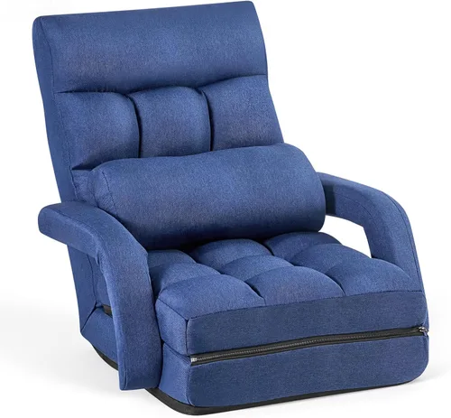 VEVOR Silla de suelo, silla plegable para juegos de 5 posiciones ajustables con soporte para el respaldo, reposabrazos y cojín, marco de metal