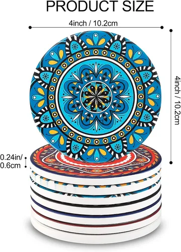Miniatura 3 de Juego de 8 posavasos absorbentes de piedra para mesa de madera, mandala de cerámica con base de corcho, regalo para inauguración de la casa
