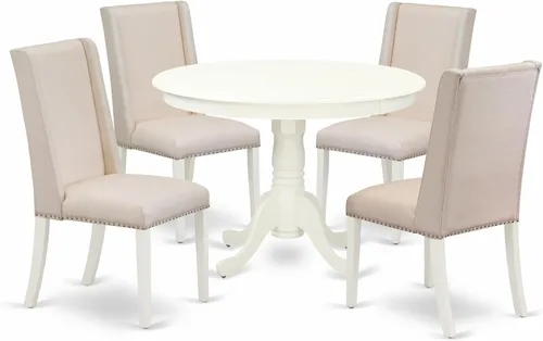Miniatura 17 de East West Furniture HLFL3-LWH-01 Juego de mesa de comedor de 3 piezas contiene una mesa de cocina redonda con pedestal y 2 sillas de comedor Parson