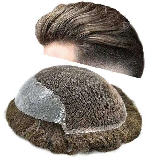 Miniatura 117 de Toupee - Sistemas de reemplazo de cabello para hombre, encaje frontal suizo, nudo blanqueado, pieza de cabello humano natural 1# negro azabache, 8 x