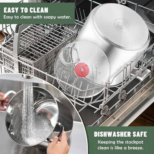 Miniatura 7 de Herogo Olla de acero inoxidable 18/10 de 12 cuartos de galón con tapa, olla grande y resistente compatible con cocinas eléctricas, de gas