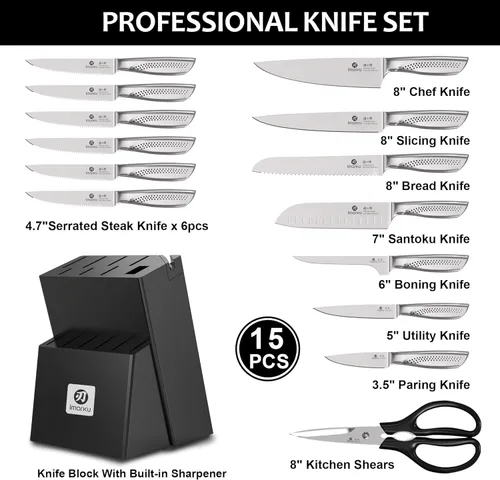 Miniatura 2 de imarku® Juego de cuchillos de cocina, 15 piezas, juego de cuchillos japoneses con bloque, juego de cuchillos de chef ultra afilados premium