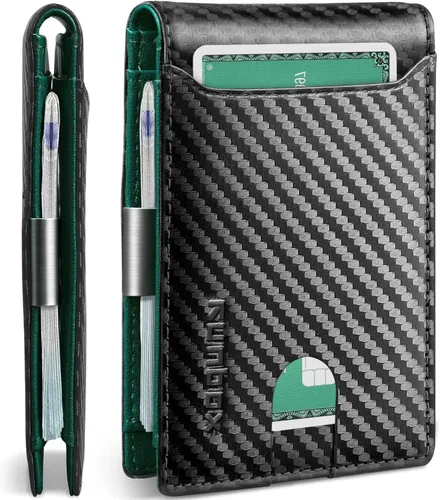 Miniatura 163 de RUNBOX - Carteras delgadas para hombre, cartera de piel con pinza para el dinero, cartera de bolsillo frontal con bloqueo RFID, tarjetero