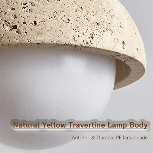 Miniatura 5 de Lámpara colgante con enchufe Wabi Sabi estilo japonés retro vintage esférico piedra natural amarillo travertino lámpara colgante enchufe