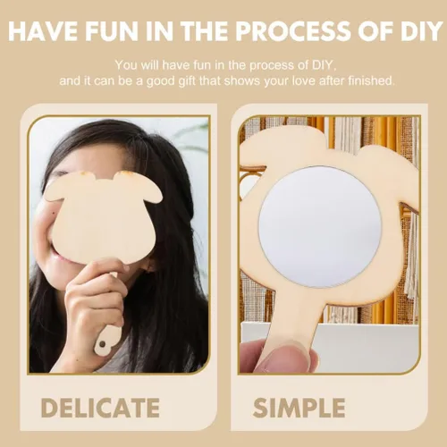 Miniatura 9 de Kisangel 10 espejos de mano pequeños de madera para niños y niñas, espejos de manualidades sin terminar para actividades familiares y proyectos